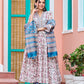 CHANDERI SILK - HANDBLOCK PRINT EMBROIDERED ANARKALI SUIT SET