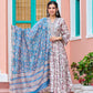 CHANDERI SILK - HANDBLOCK PRINT EMBROIDERED ANARKALI SUIT SET