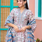 CHANDERI SILK - HANDBLOCK PRINT EMBROIDERED ANARKALI SUIT SET