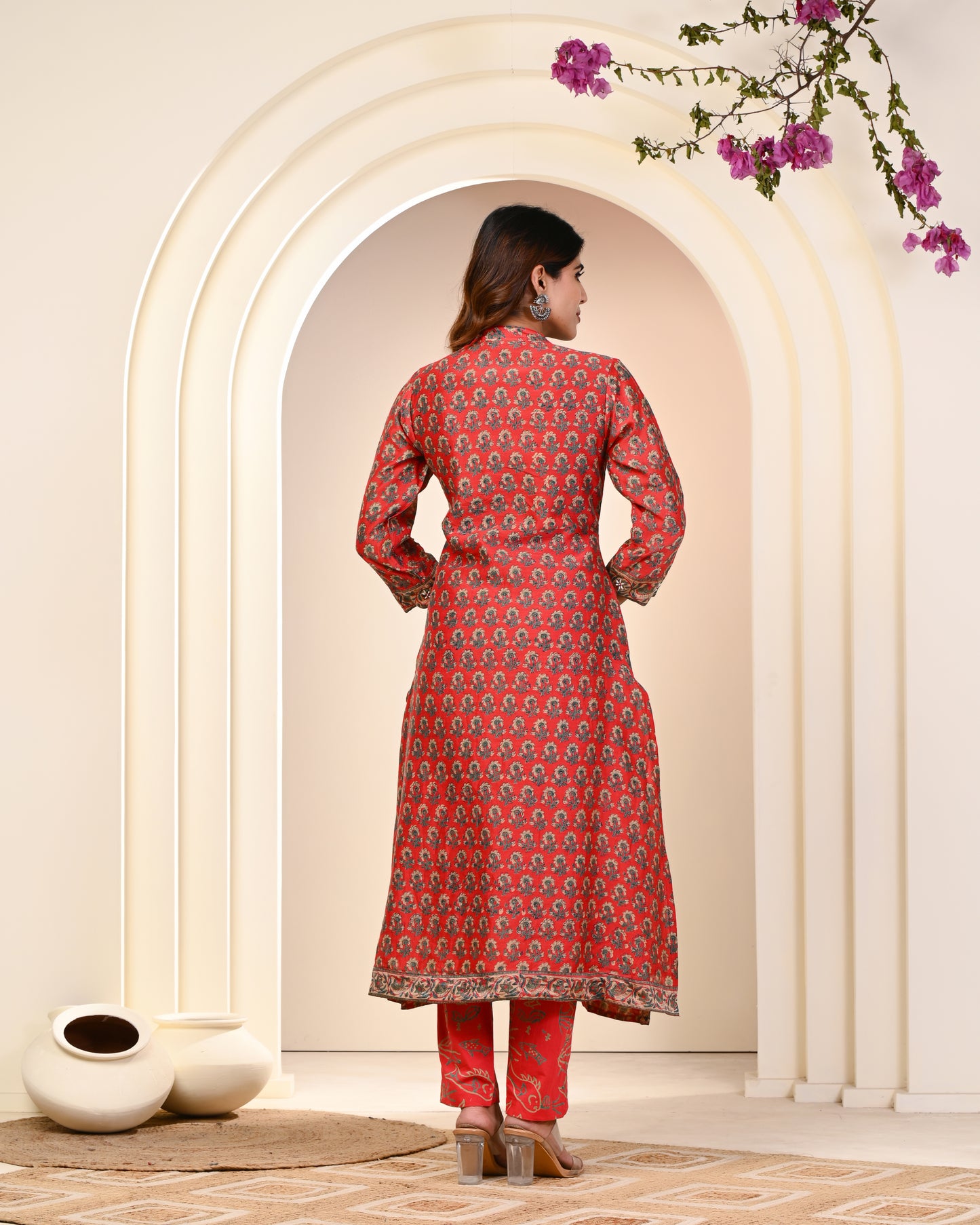MAHESHWARI SILK EMBROIDERED RED SUIT SET