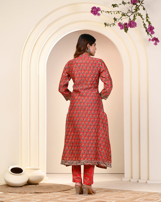 MAHESHWARI SILK EMBROIDERED RED SUIT SET