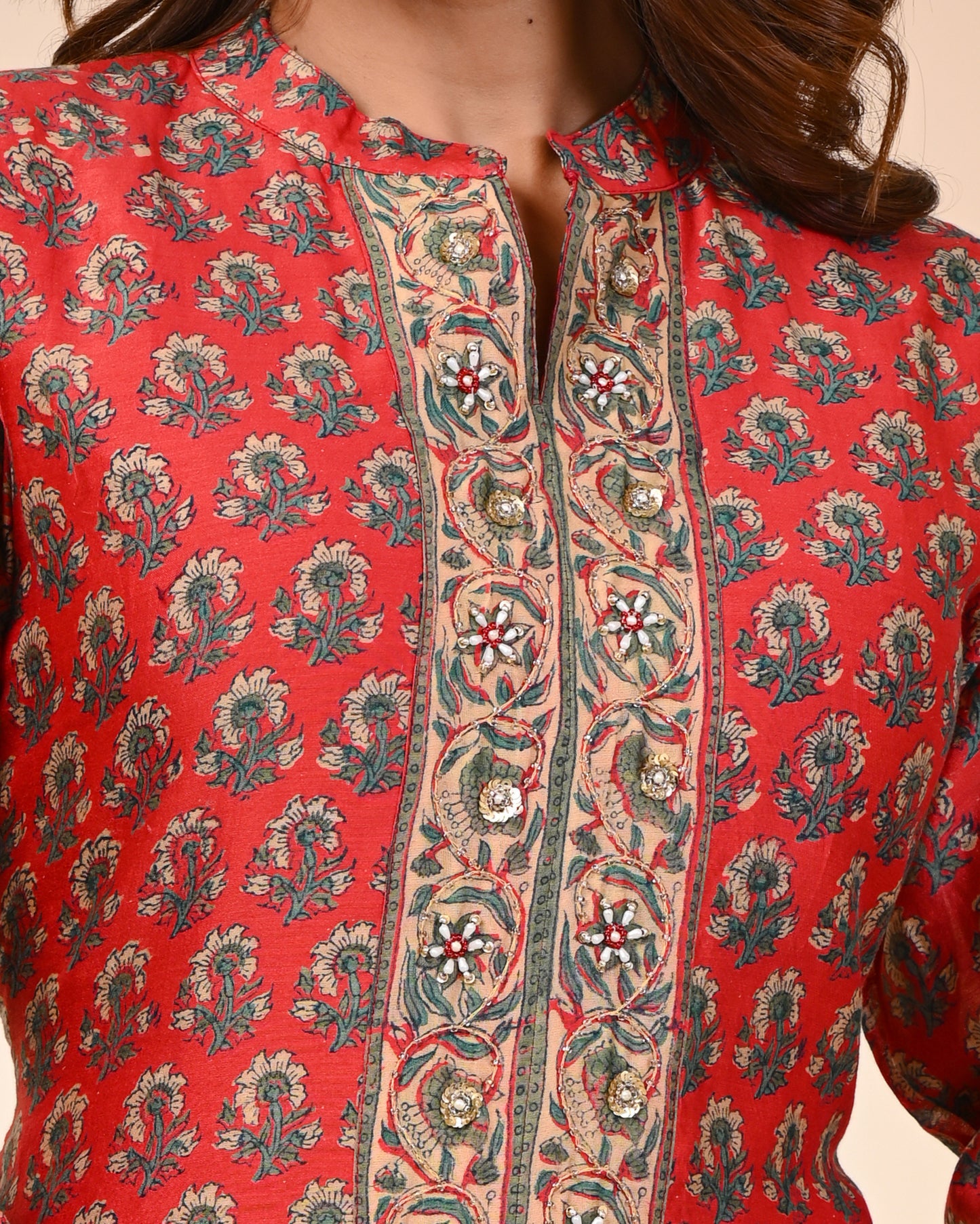 MAHESHWARI SILK EMBROIDERED RED SUIT SET