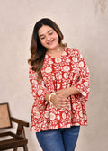 Floral V-Neck Gathered Cotton Short Top