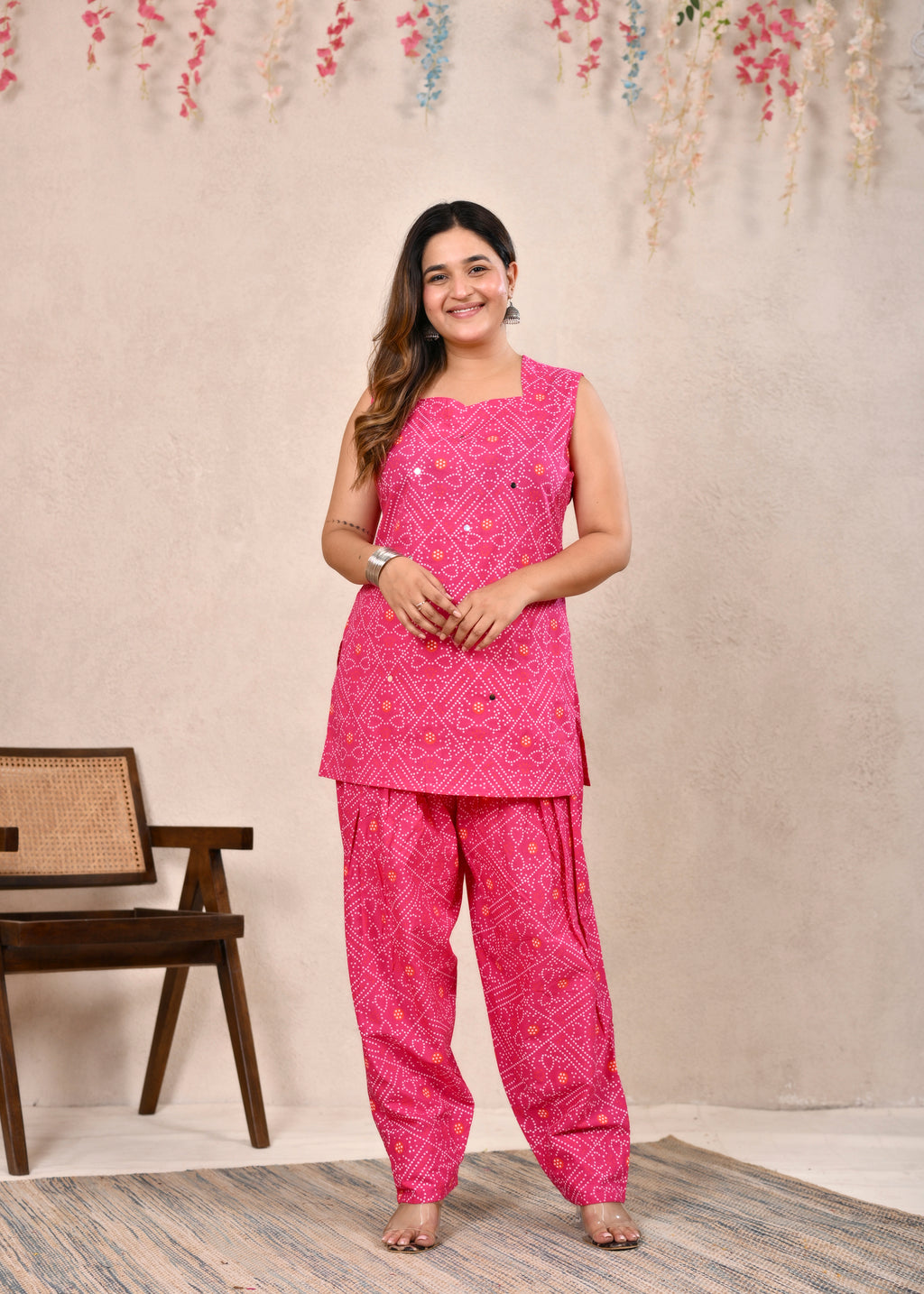 Ambrue Gulabi Bandhej Pure Cotton 3-Piece Suit Set