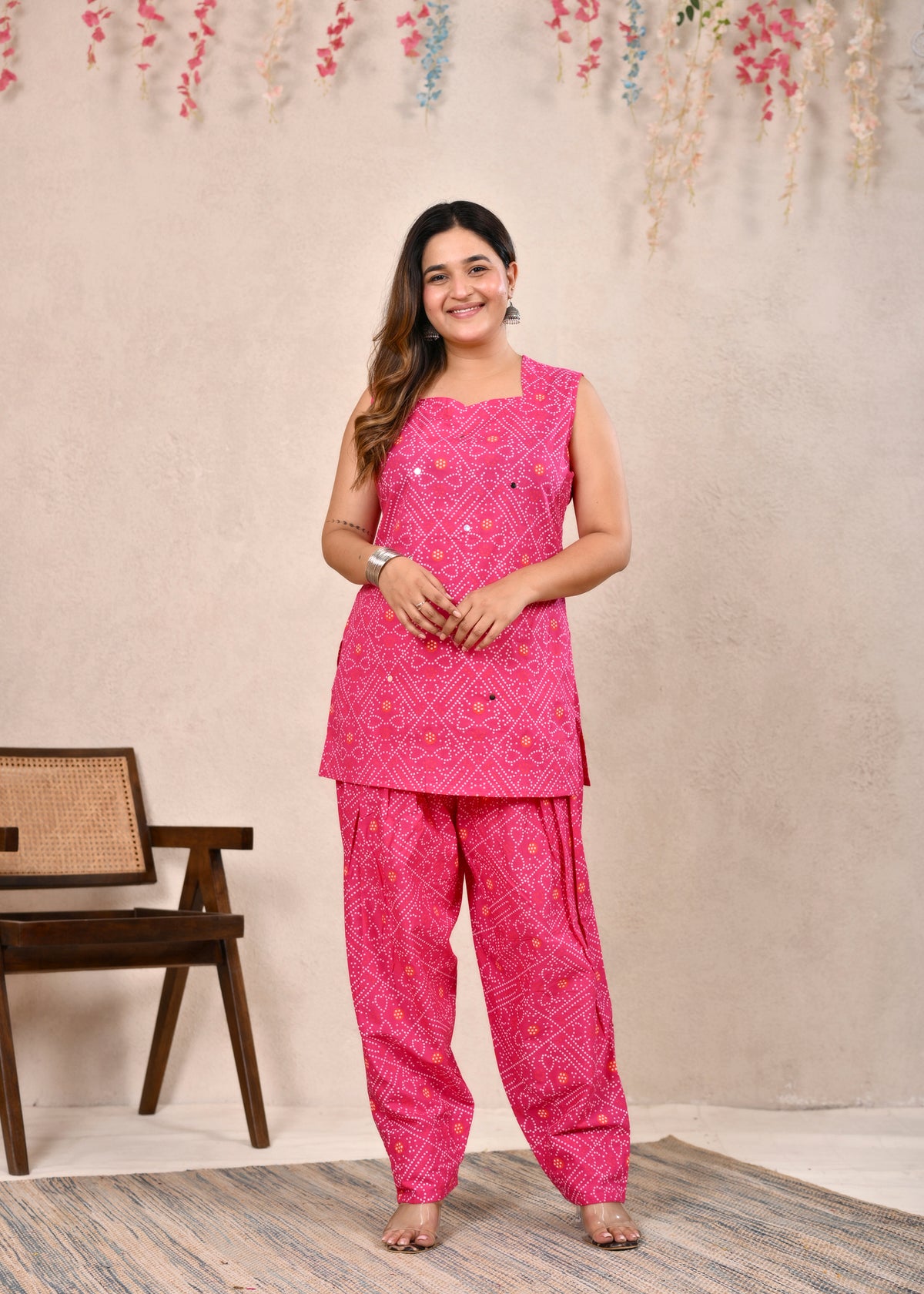 Ambrue Gulabi Bandhej Pure Cotton 3-Piece Suit Set