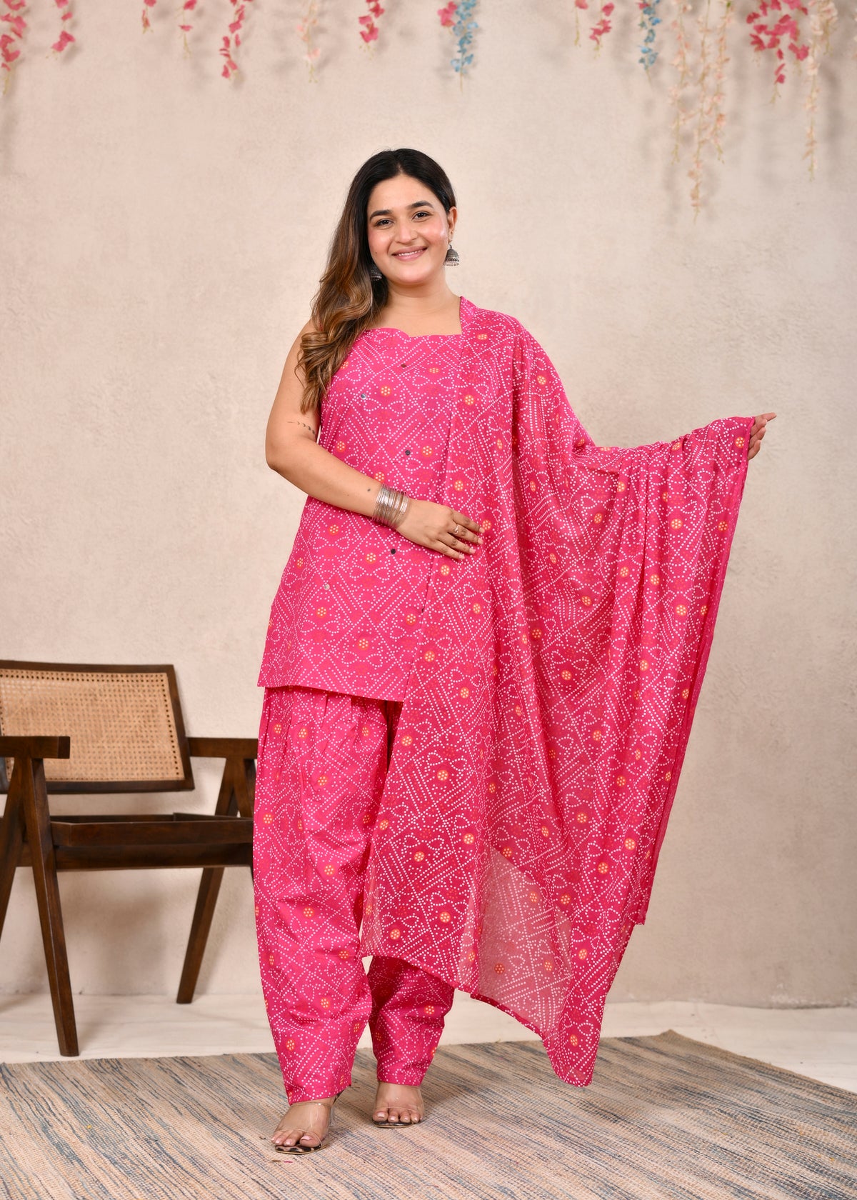 Ambrue Gulabi Bandhej Pure Cotton 3-Piece Suit Set