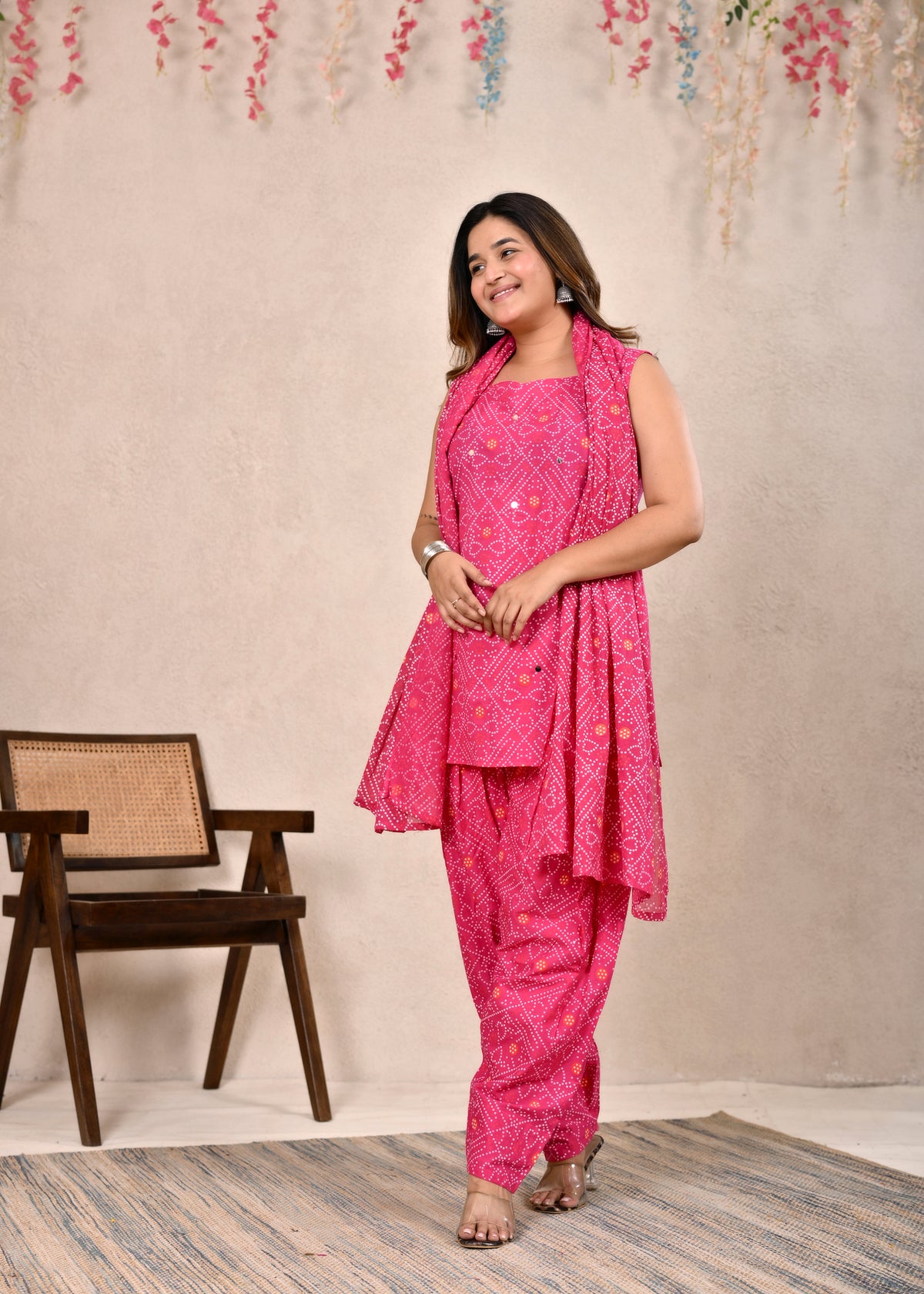 Ambrue Gulabi Bandhej Pure Cotton 3-Piece Suit Set