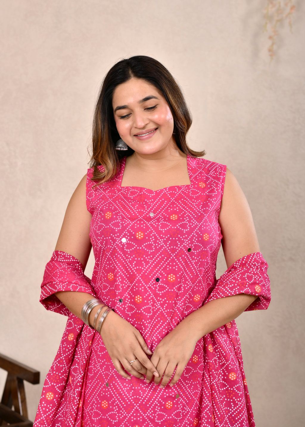 Ambrue Gulabi Bandhej Pure Cotton 3-Piece Suit Set