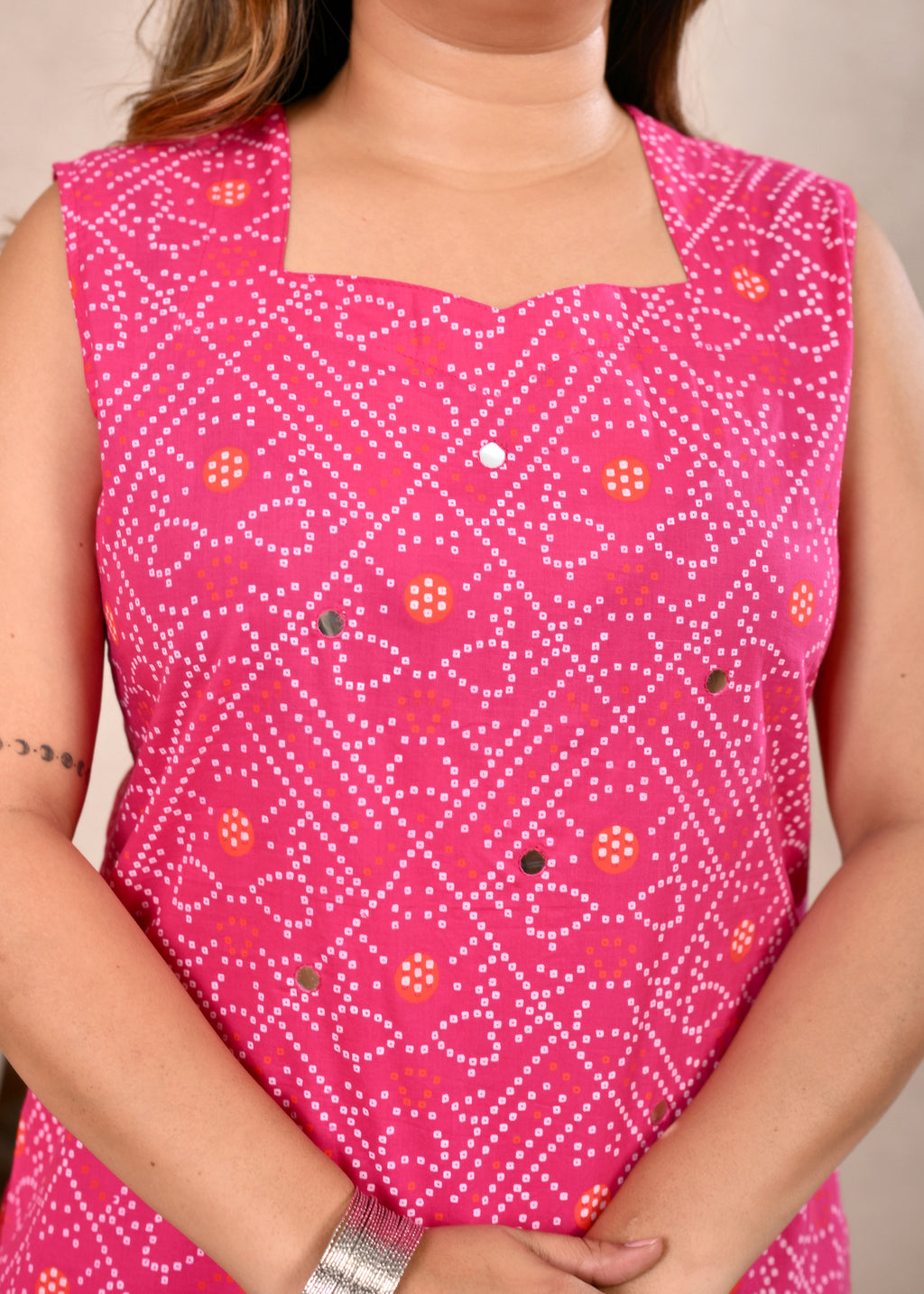 Ambrue Gulabi Bandhej Pure Cotton 3-Piece Suit Set