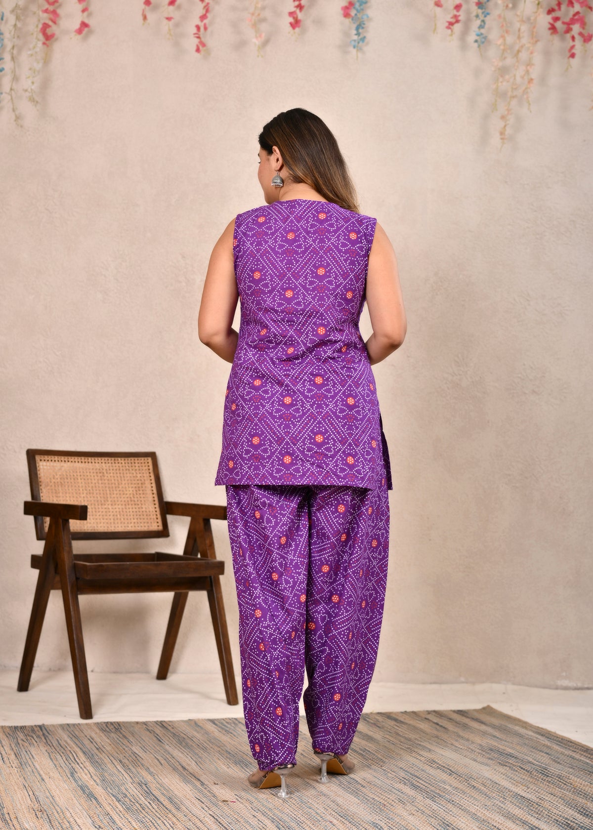 Ambrue Purple Bandhani Printed Cotton Kurta, Pant & Dupatta Set