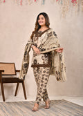 Beige Brown Lace-Trimmed Cotton Short Tunic Suit Set