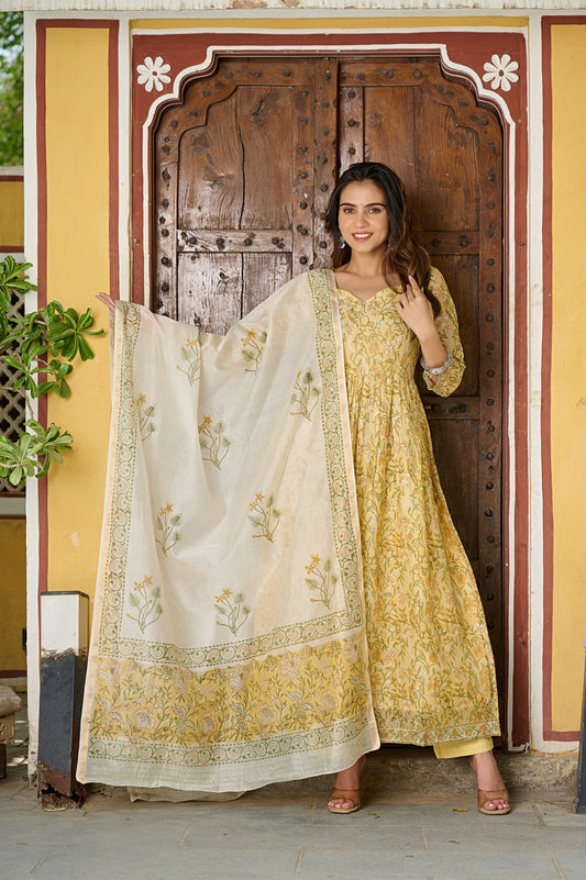 Chanderi Silk - Hand Block Print Suit Set