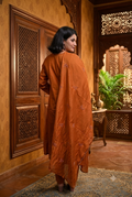 Ambrue Rajwada Rust Cotton Silk Suit Set