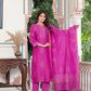 Royal Fuchsia Radiance – Pure Chanderi Silk Handcrafted 3-Piece Suit Set - An Ode to Timeless Indian Grandeur.
