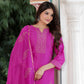 Royal Fuchsia Radiance – Pure Chanderi Silk Handcrafted 3-Piece Suit Set - An Ode to Timeless Indian Grandeur.