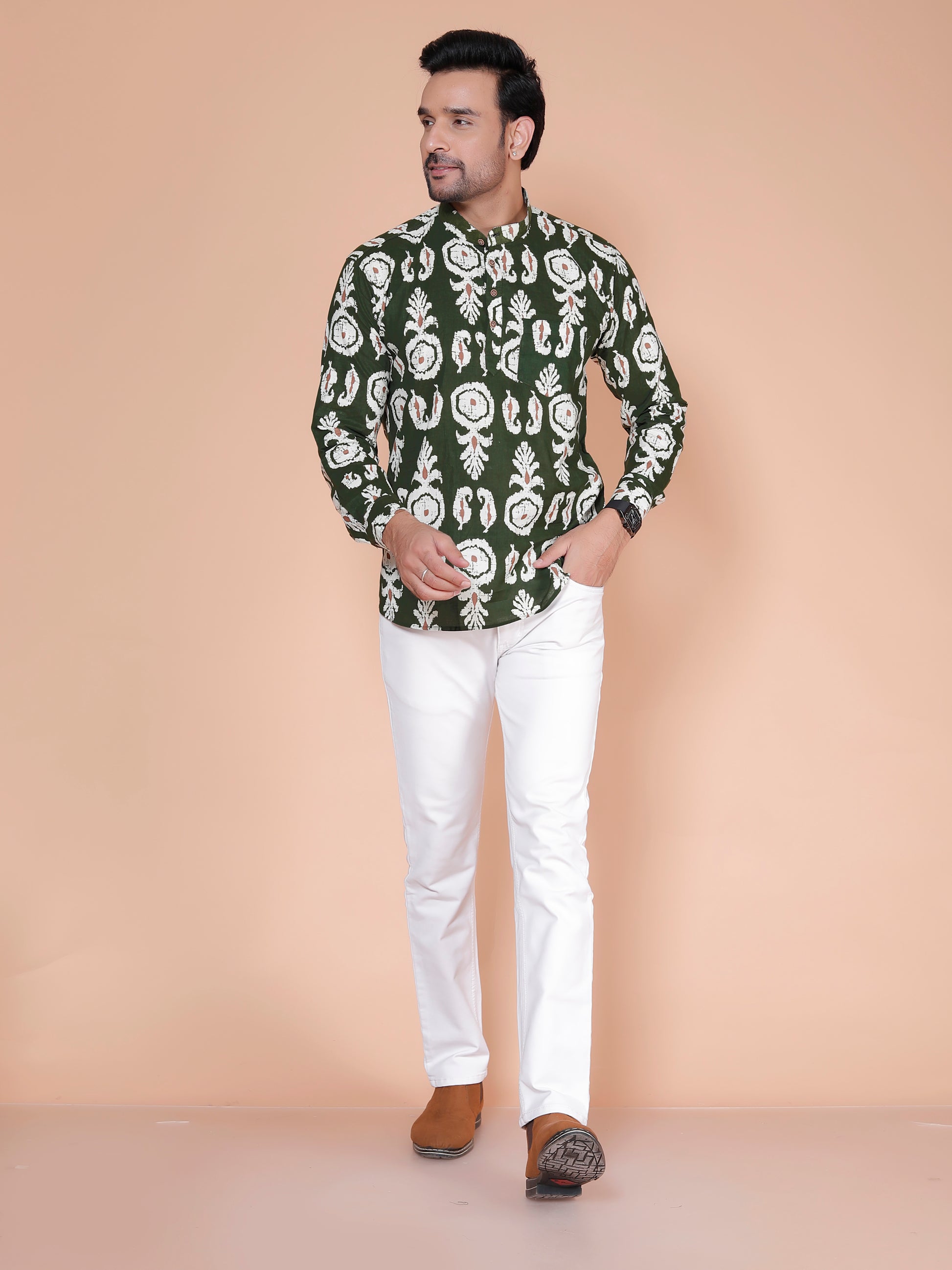 Royal Green Block Print Short Kurta