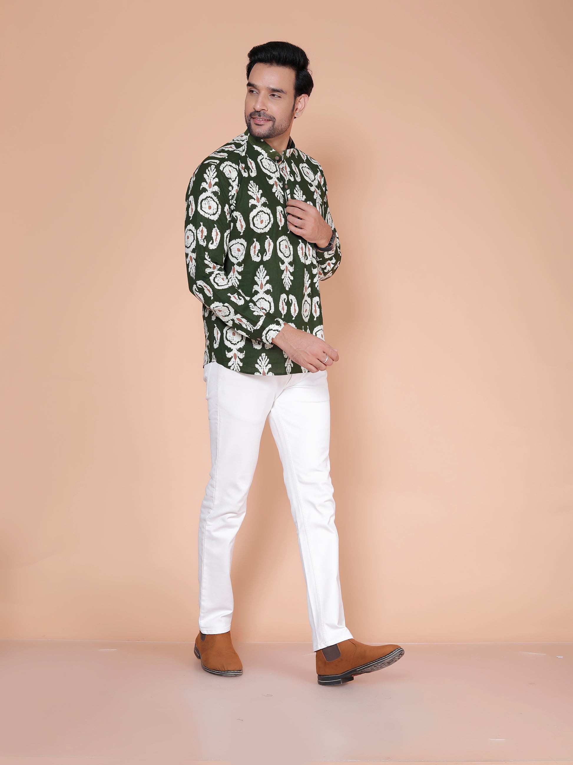 Royal Green Block Print Short Kurta