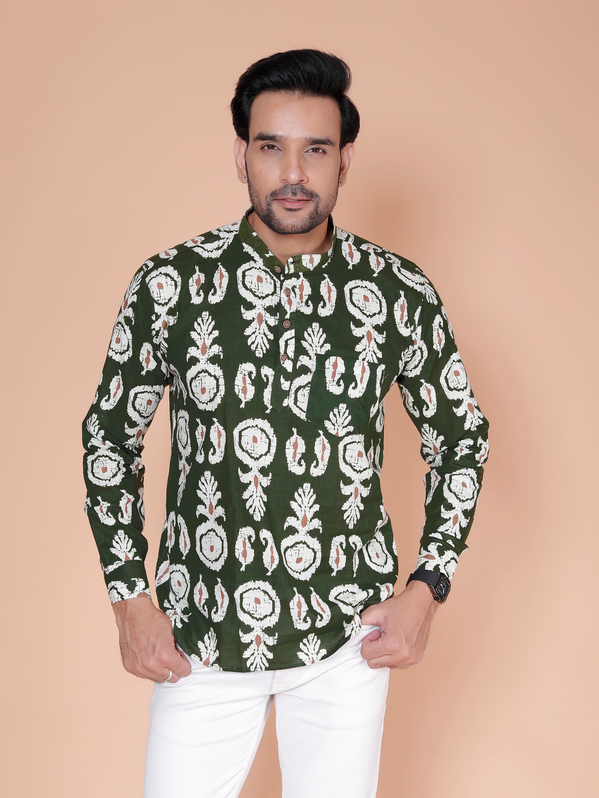 Royal Green Block Print Short Kurta