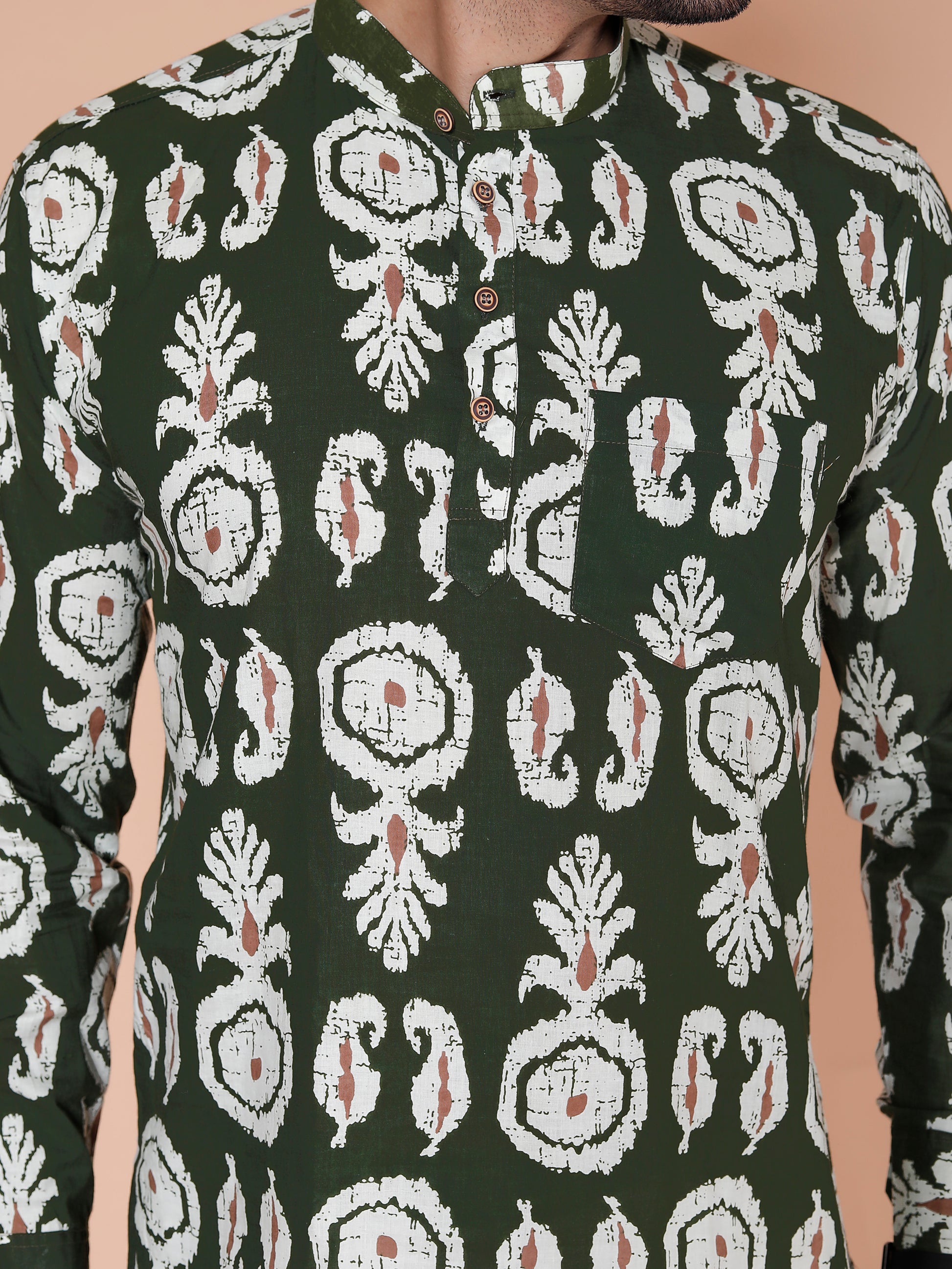 Royal Green Block Print Short Kurta