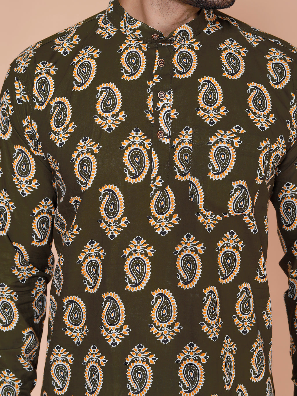 Olive Short Kurta For Men