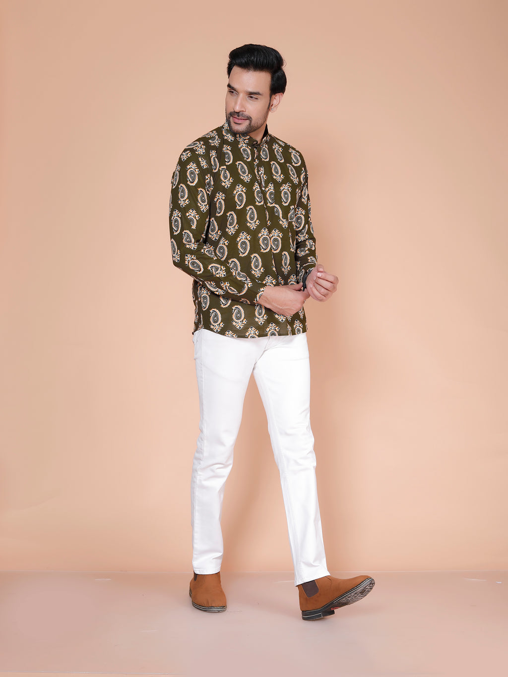 Olive Short Kurta For Men