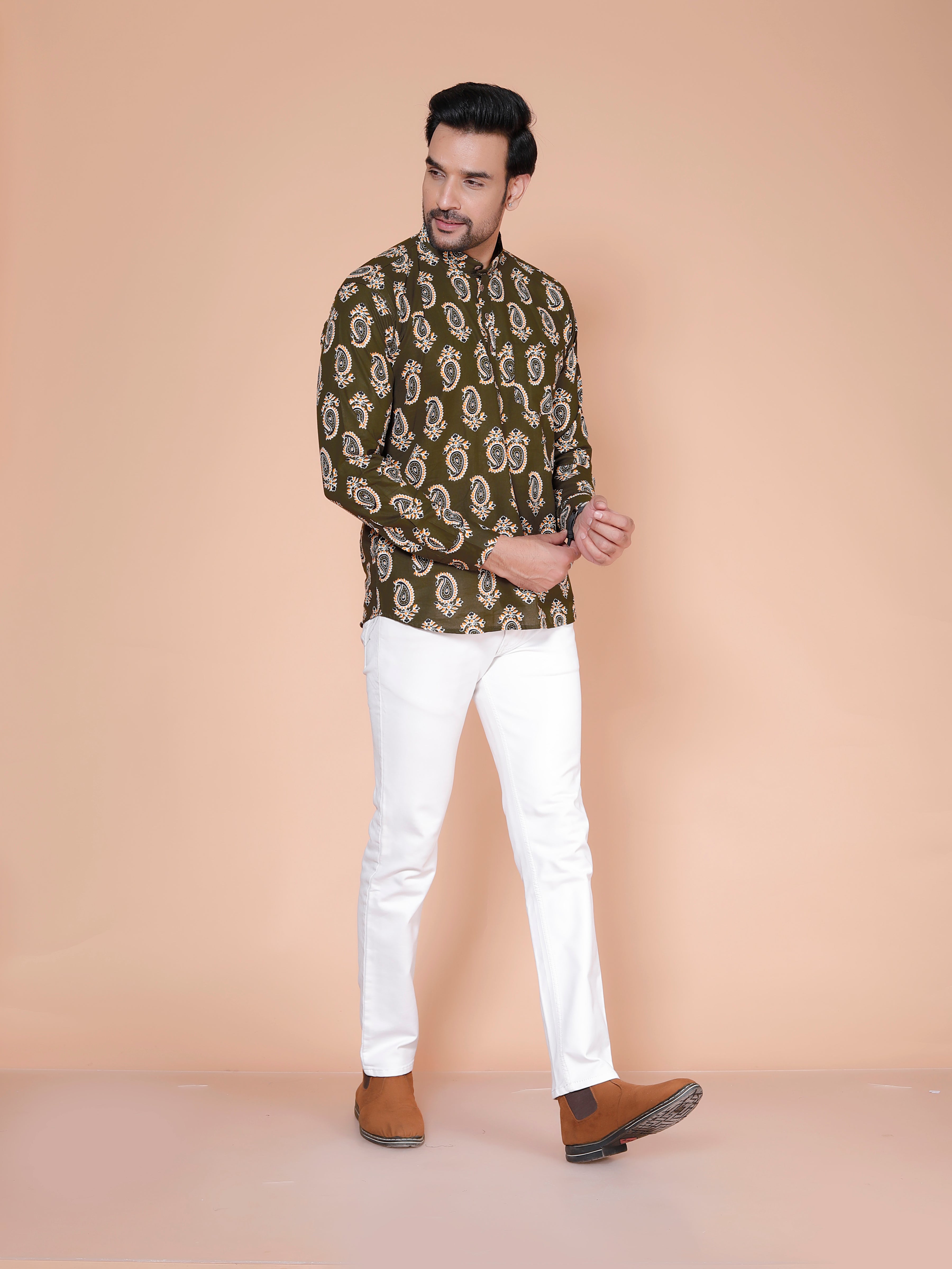 Olive Short Kurta For Men