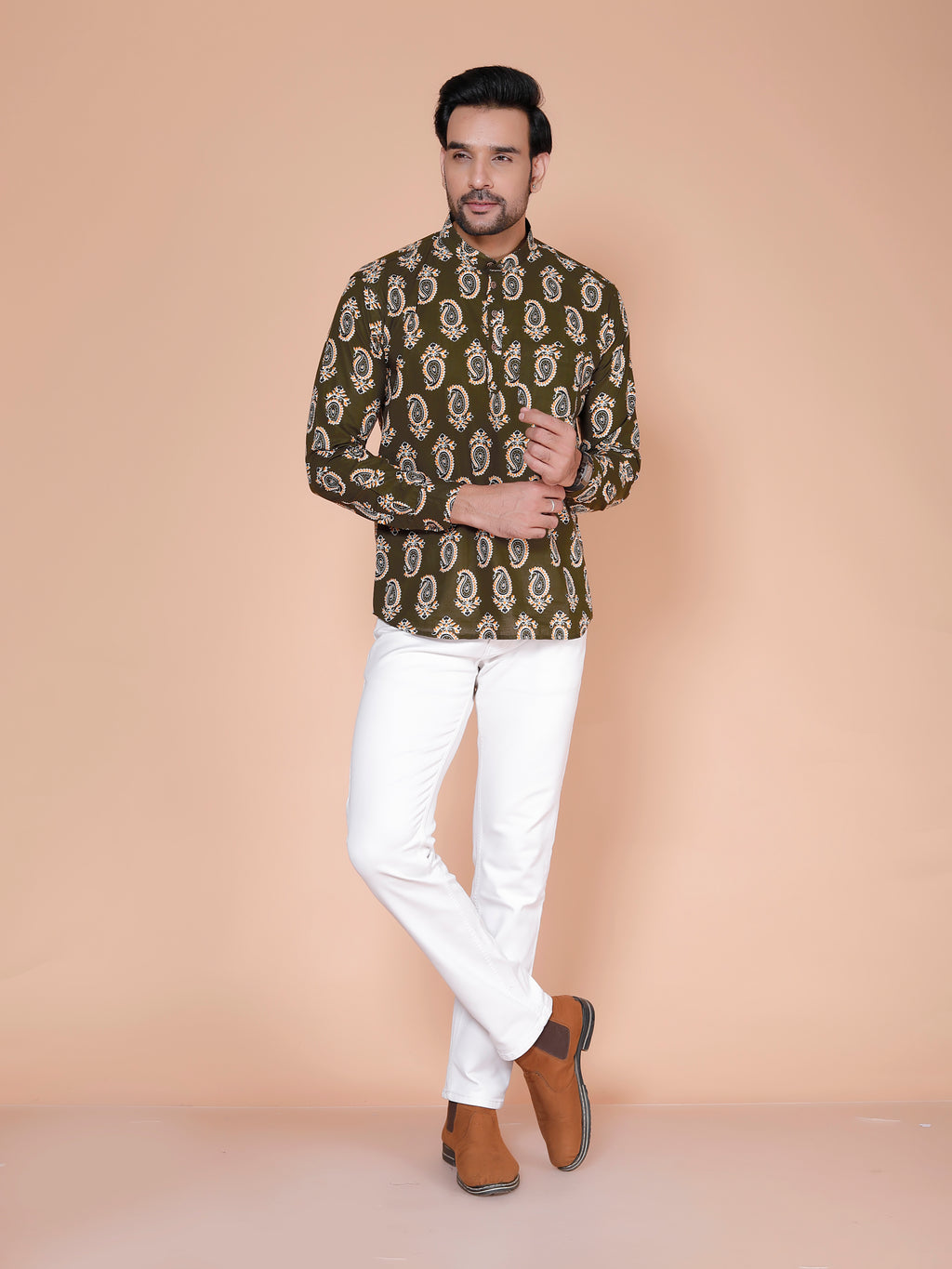 Olive Short Kurta For Men