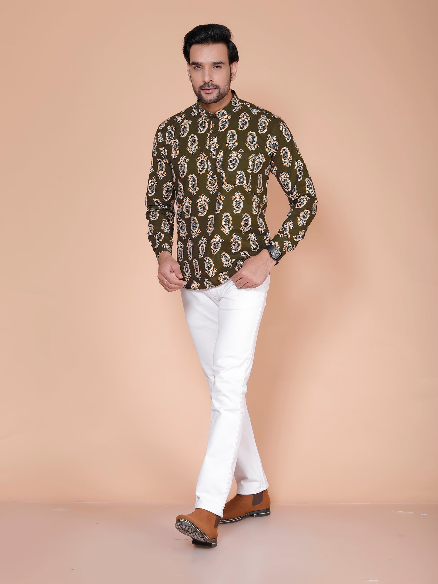Rajwada Olive Short Kurta Men - Stay cool, look sharp Made for modern men.