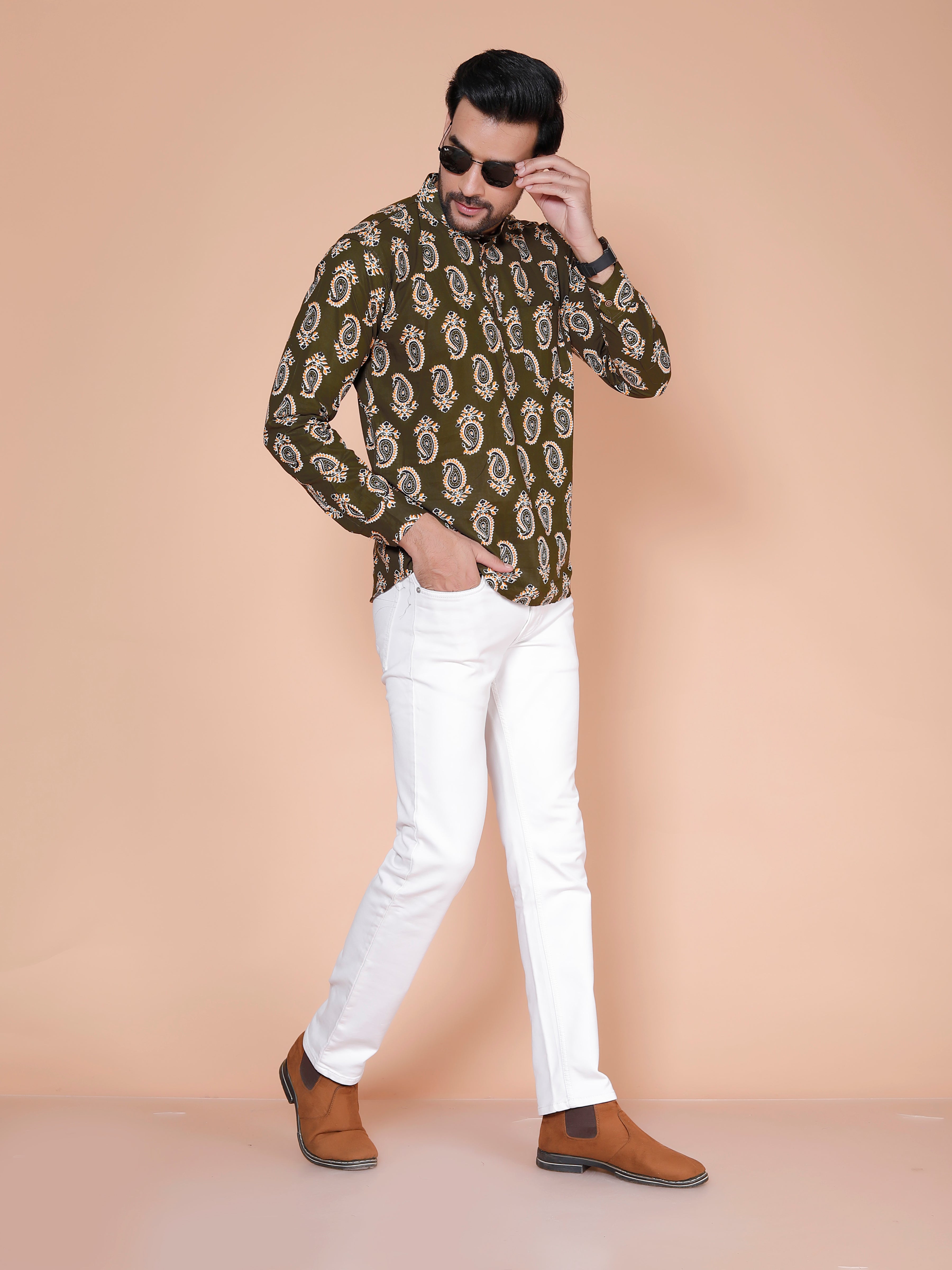 Olive Short Kurta For Men