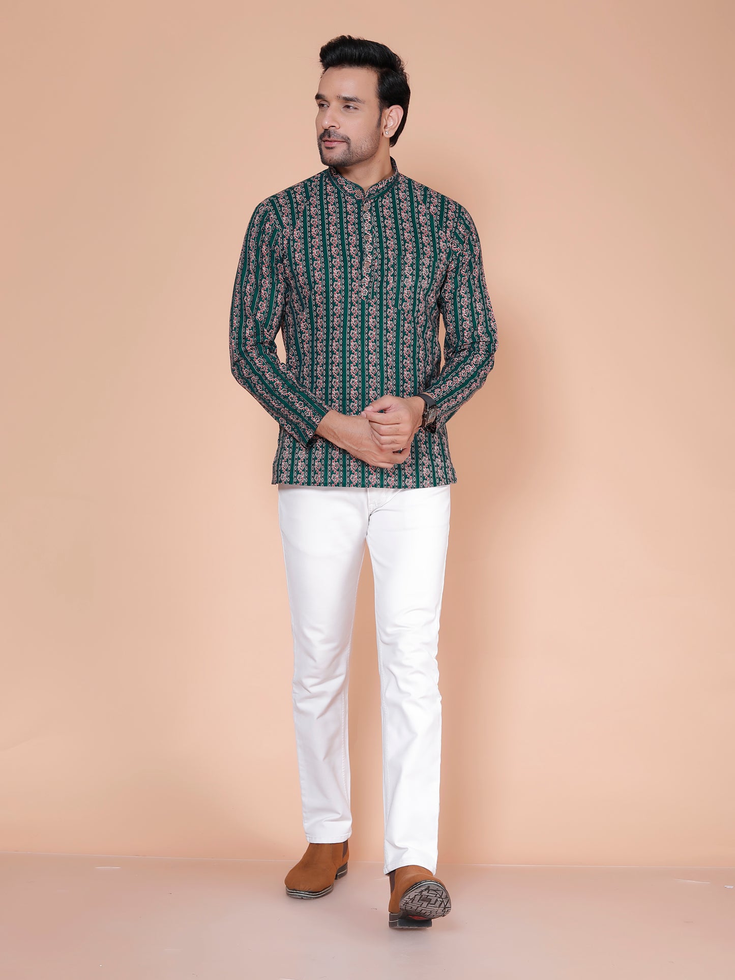 Forest Stripes Handblock Cotton Short Kurta - Where effortless style meets Nature charm