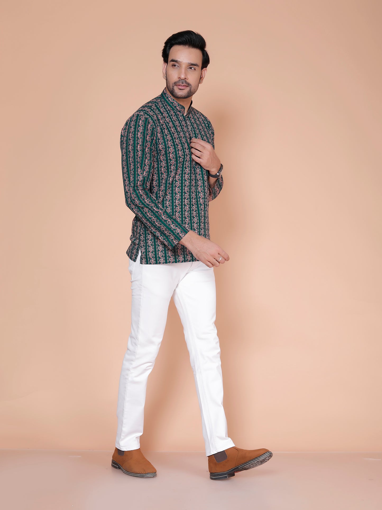 Forest Stripes Handblock Cotton Short Kurta - Where effortless style meets Nature charm