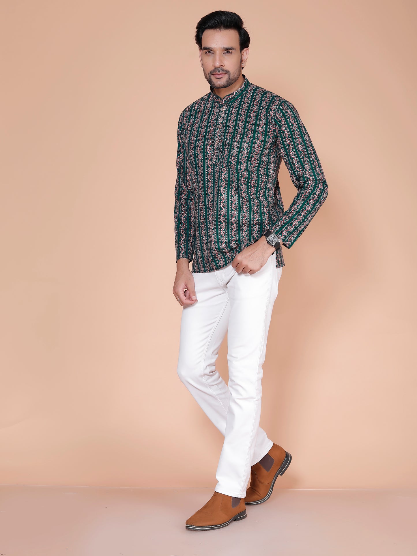 Forest Stripes Handblock Cotton Short Kurta - Where effortless style meets Nature charm