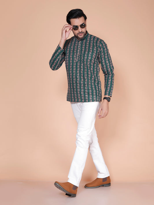 Forest Stripes Handblock Cotton Short Kurta - Where effortless style meets Nature charm