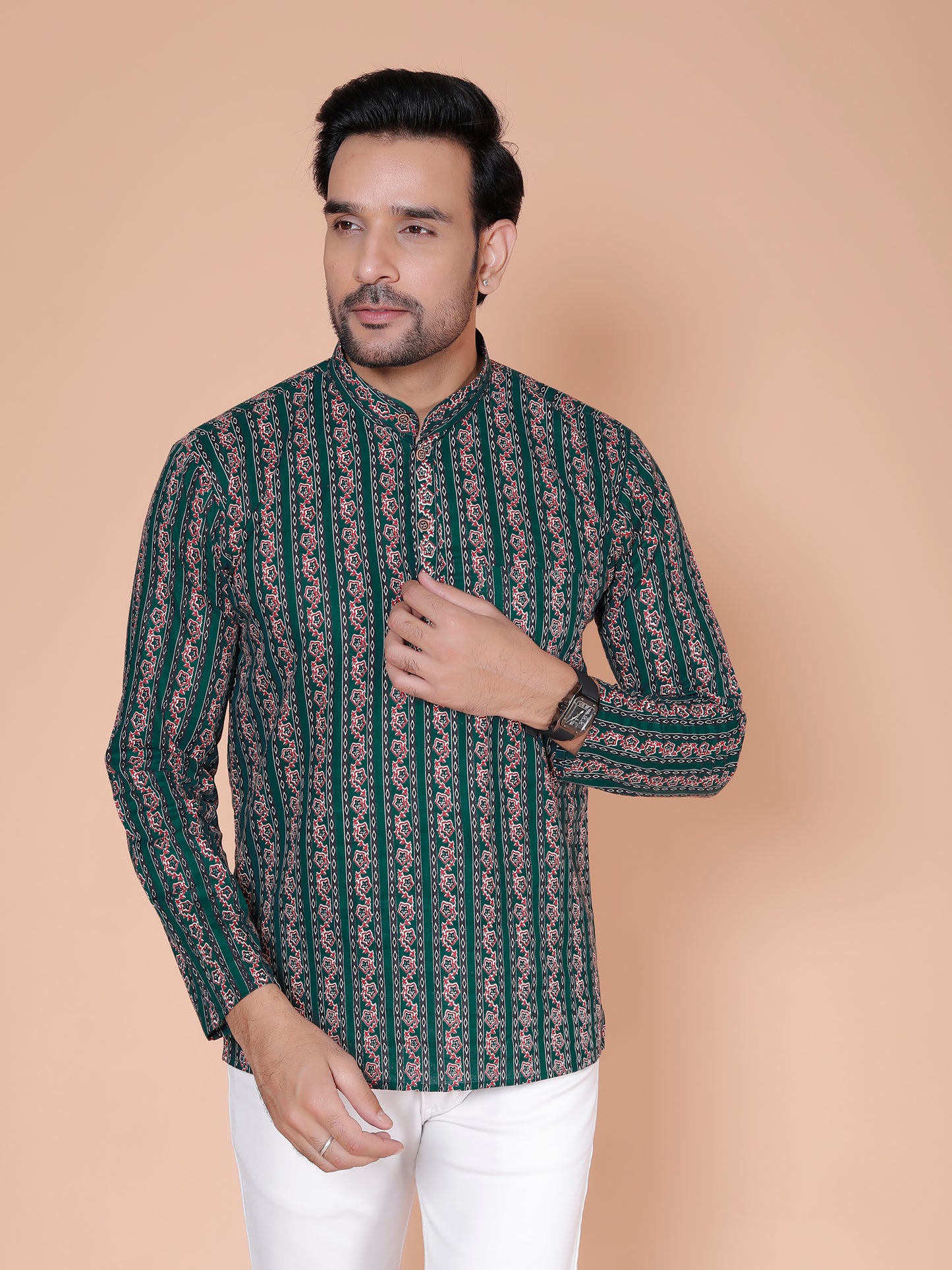 Forest Stripes Handblock Cotton Short Kurta - Where effortless style meets Nature charm