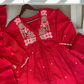 Pure Jute Cotton Fabric with Hand Embroidery Red