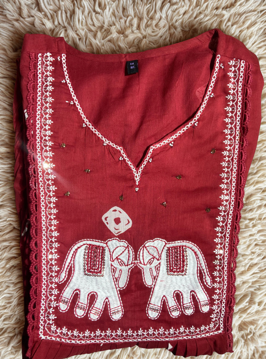 Bandhani Print Embroidered Red Suit Set