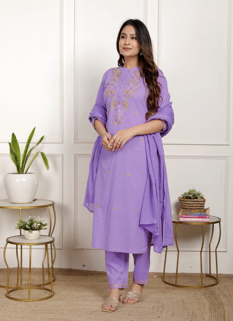 Purple Cotton Suit Set 