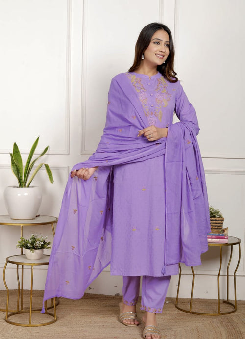 Purple Cotton Suit Set