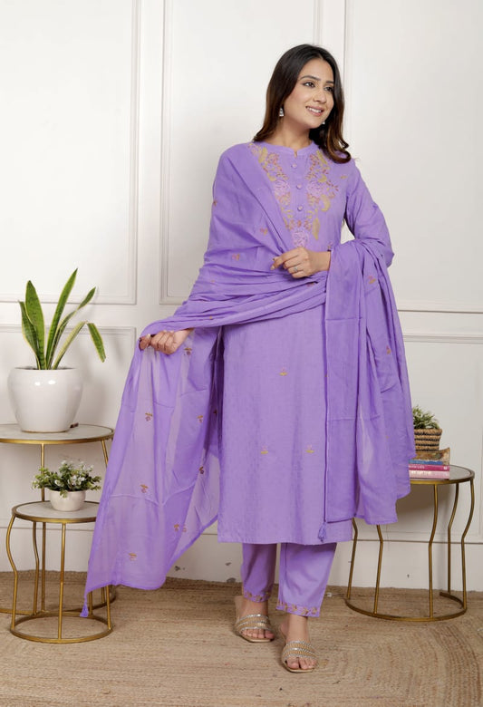 Purple Cotton Suit Set 