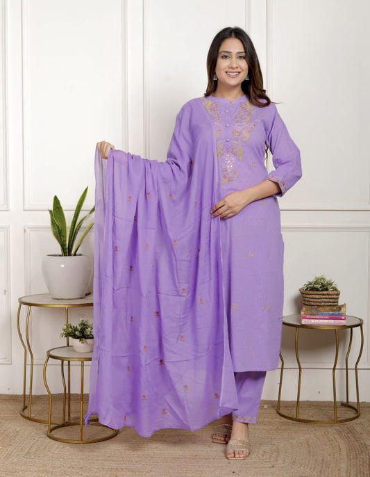 Purple Cotton Suit Set 