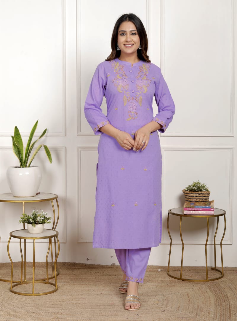 Purple Cotton Suit Set 