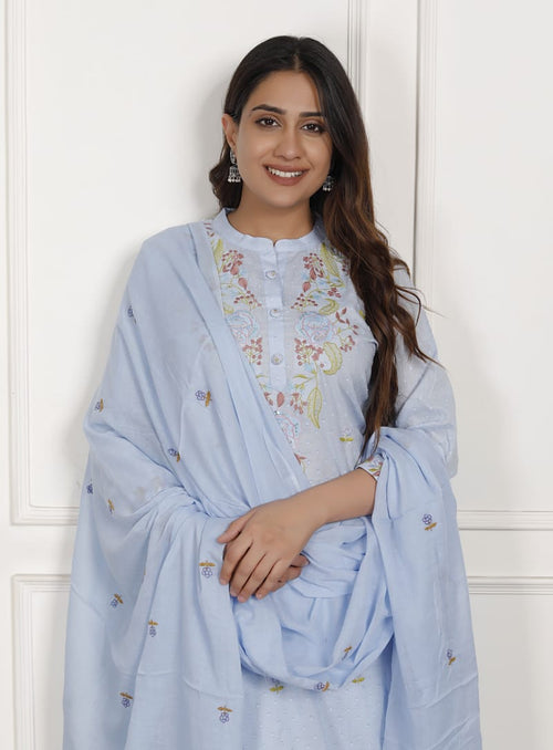 Embroidery Sky Cotton Suit Set