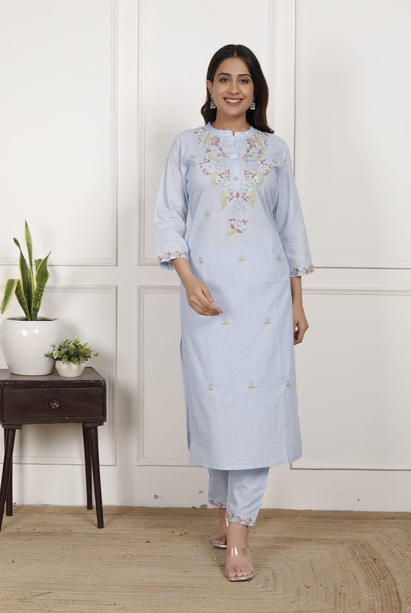 Embroidery Sky Cotton Suit Set
