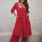 Pure Jute Cotton Fabric with Hand Embroidery Red