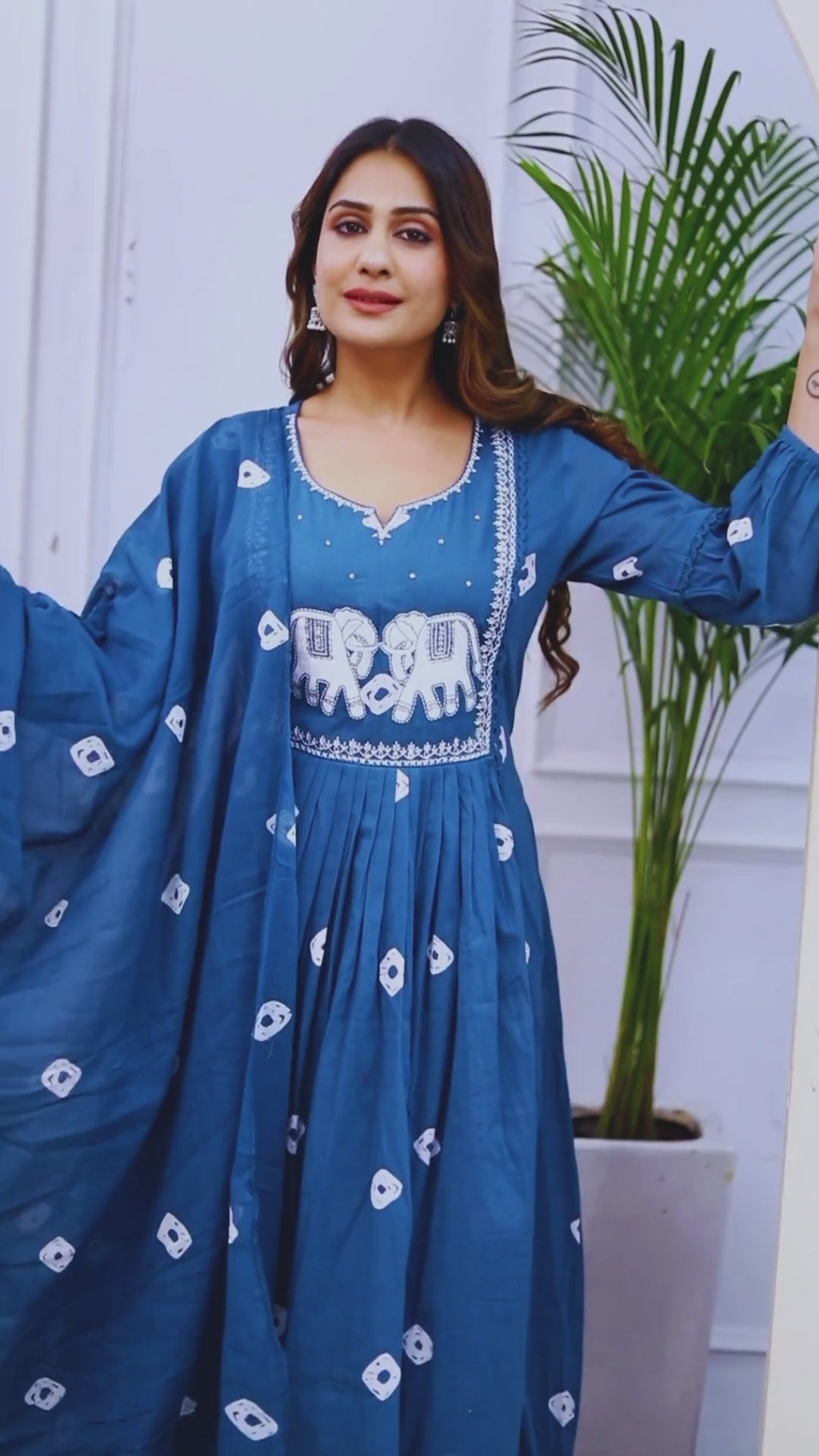 Bandhani Print Embroidered Blue Suit Set